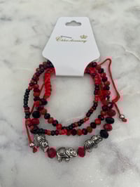 Image 1 of 3PC ELEPHANT BEADS BRACELET black and red