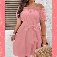 Image 2 of Off The Shoulder Puff Sleeve Belted Dress 