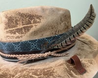 Image 4 of Brown Distressed Fedora Multi Layered Band Feather