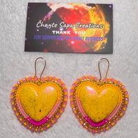 Image 2 of Hand Polished Yellow Heart Beaded Earrings