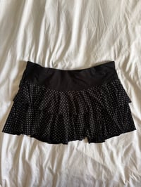 Image 1 of Vintage Y2K black polka dot mini ruffle rara skirt 