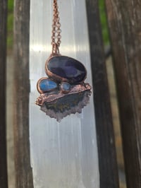 Image 1 of Electroformed Amethyst, Amethyst Stalactite, Moonstone and Kyanite necklace