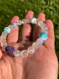 Image 3 of Premium Rainbow Moonstone Charoite Larimar Gemstone Stretch Bracelet