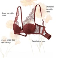 Image 3 of Red Black Lace Bra for Women Sexy Hot Bra Thin Unlined Minimizer Slimming Push-up Bra 70 75 80 85 BC
