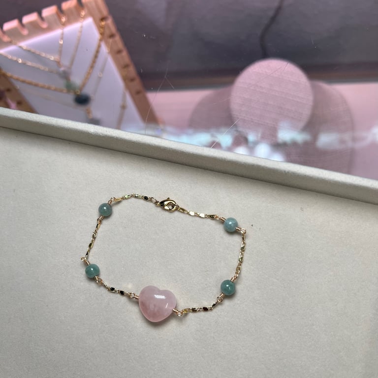 rose quartz heart & jade bracelet 