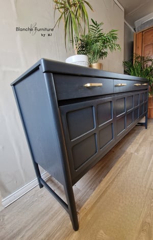 Image of Stunning Mid Century Nathan Long Sideboard in Dark Grey with Brass handles