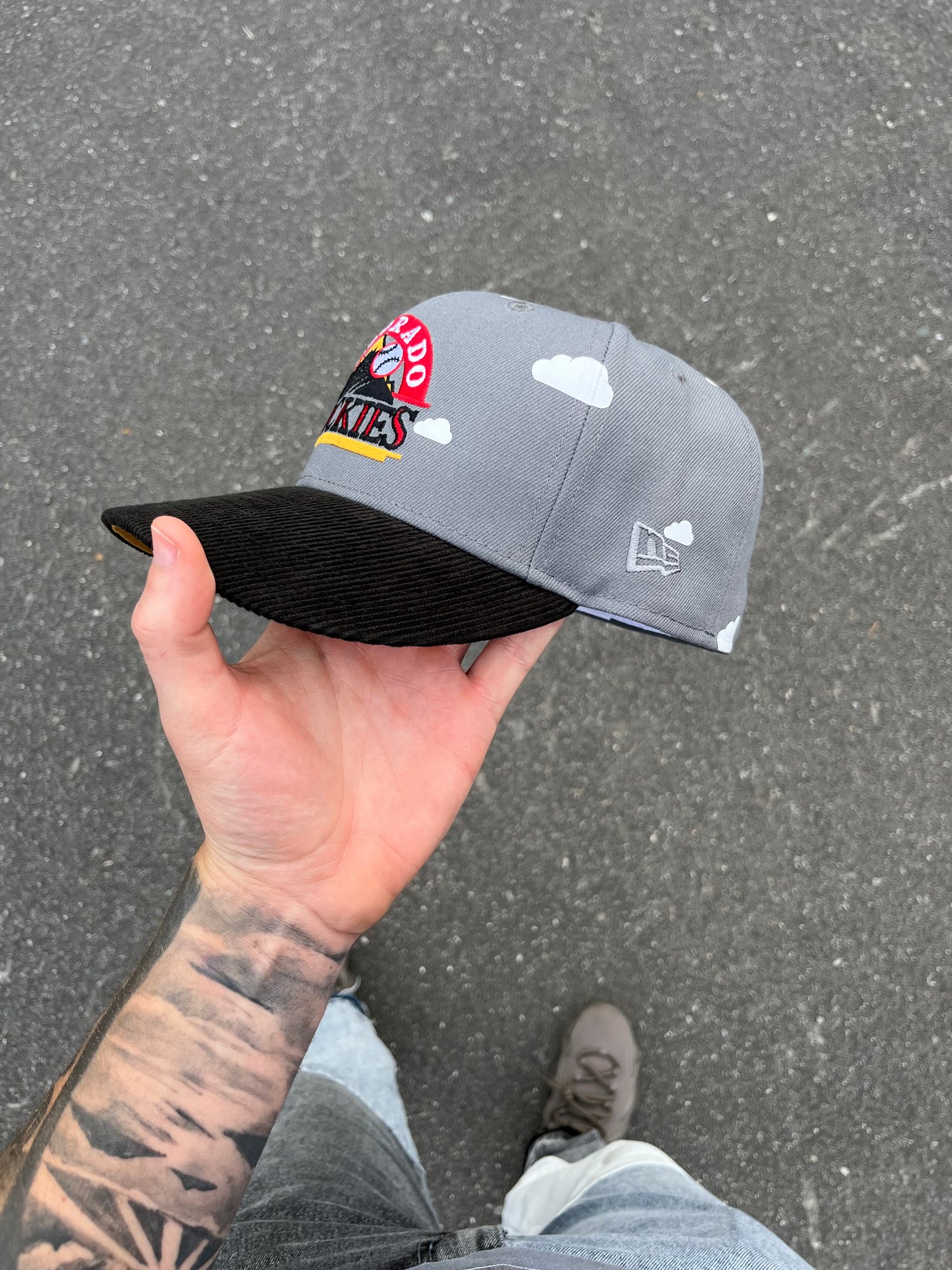 Image of BURNT YELLOW BRIM MULTI TONE PARTLY CLOUDY ROCKIES CUSTOM FITTED CAP