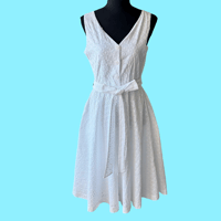 Image 5 of White Eyelet 1950s Inspired Cotton Midi Dress with Waist Tie - Size 8 