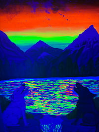 Image 3 of “Two Wolves” original 12inx36in painting