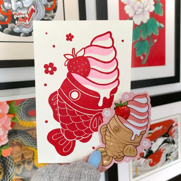 Image of Strawberry Taiyaki PRINT + FREE Sticker