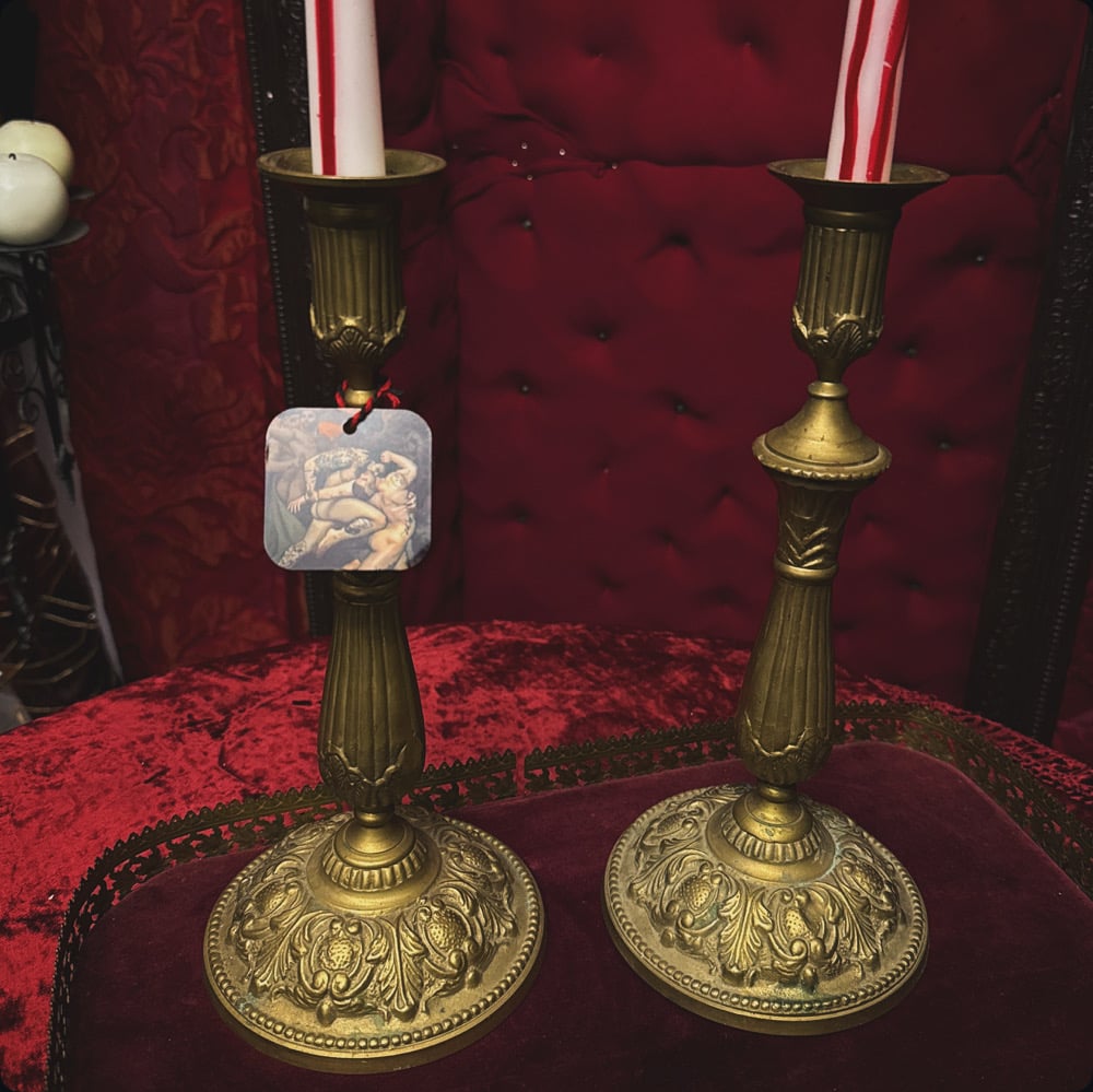 Image of Pair of Vintage Brass Candlestick Holders
