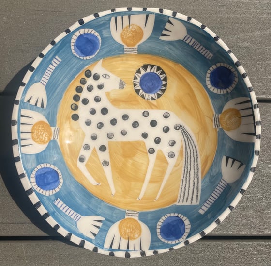 Image of Hand decorated horse medium bowl 