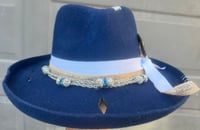 Image 1 of Handmade Navy Fedora Hat Multi Layered Band Charms Seahorse