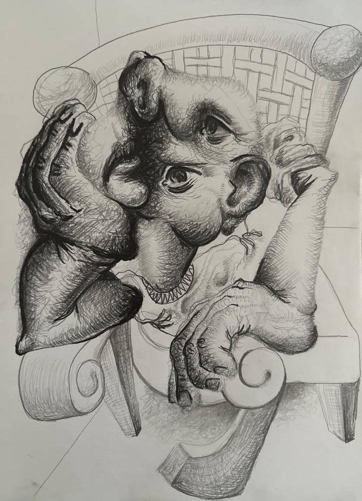 Image of “PERSONIFICATION OF MY OVERTHINKING AND LAZINESS” drawing