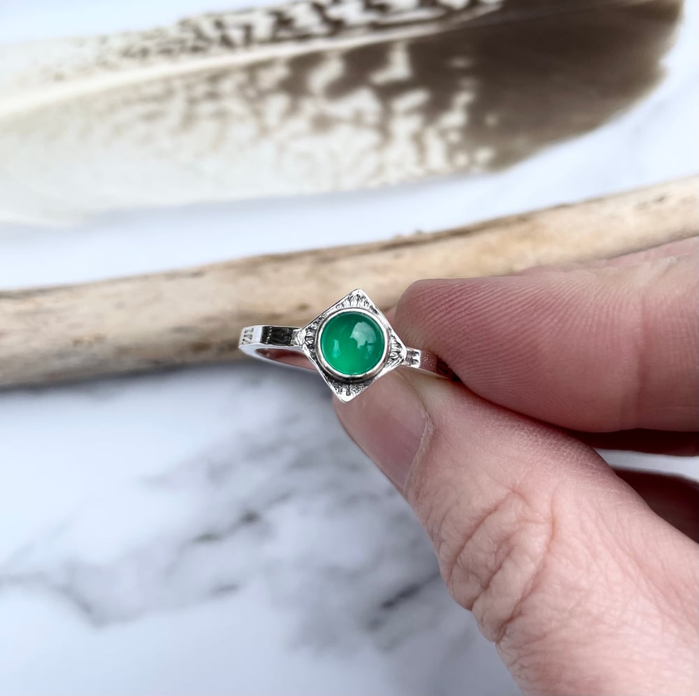 Handmade Sterling Silver Green Onyx Stamped Dainty Ring