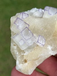 Image 3 of QR Code Fluorite On Druzy Quartz Matrix Specimen| Guizhou China #3058