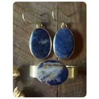 Image 4 of Solid Brass Sodalite 10g Earrings and Cuff Set