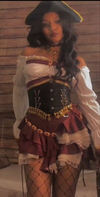 Image 5 of Pirate Queen Costume – Fierce & Flirty Corset + Ruffle Skirt Set (Hat Not Included)