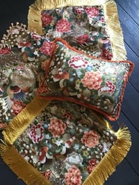 Image 12 of Japanese Metallic Peacock Cushion Cover With Gold Fringe