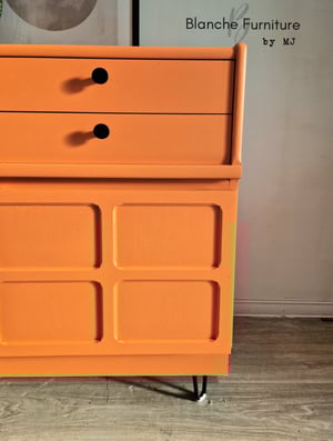 Image of Gorgeous Nathan Sideboard in a Vibrant Orange on Black Hairpin legs with Matching handles 