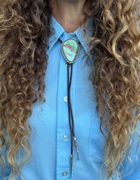 Image 3 of Large Royston Turquoise Bolo Tie w/ Handmade Sterling Tips