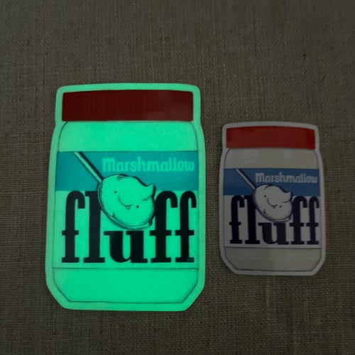 Image of plain fluff stickers -- glow in the dark and mini! 