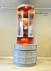 Image 1 of Mid Century Modern Luxury Corner Drinks Cabinet by Nathan - Light Grey Vintage Cocktail Display Unit