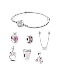 Silver and Pink Charm Bracelet Bundle 