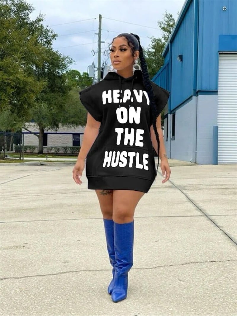 Image of Heavy on the hustle hooded dress