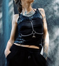 Image 1 of KORA harness top, black, blue leopard 