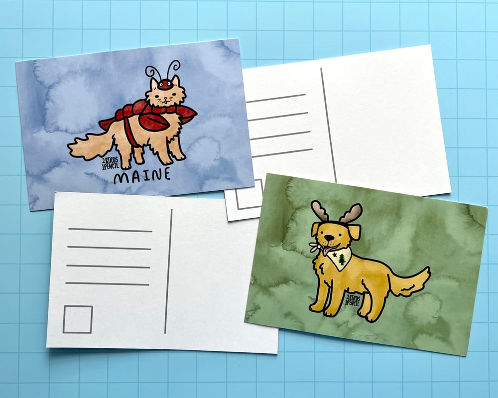 Image of Oopsie postcards/prints - lobster cat and moose dog