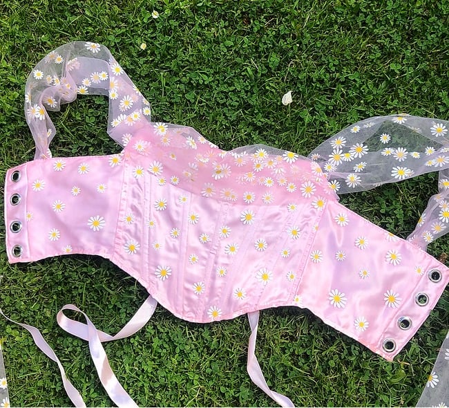 Mesh & floral embroidered corset