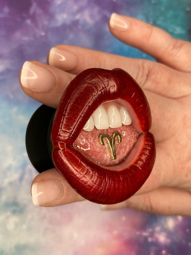PHONE GRIP - Crimson Lips With Aries Zodiac