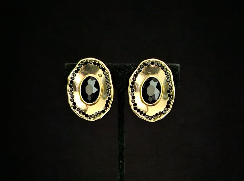 Image of Black & Gold Rhinestone Clip-On Earrings 