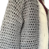Image 4 of Hand Crochet Gray Cardigan Tunic - Long Sleeve - Women’s Size L