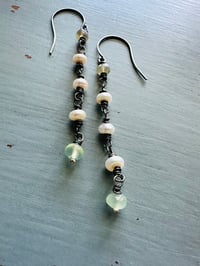 Image 6 of prehnite opal and button pearl earrings