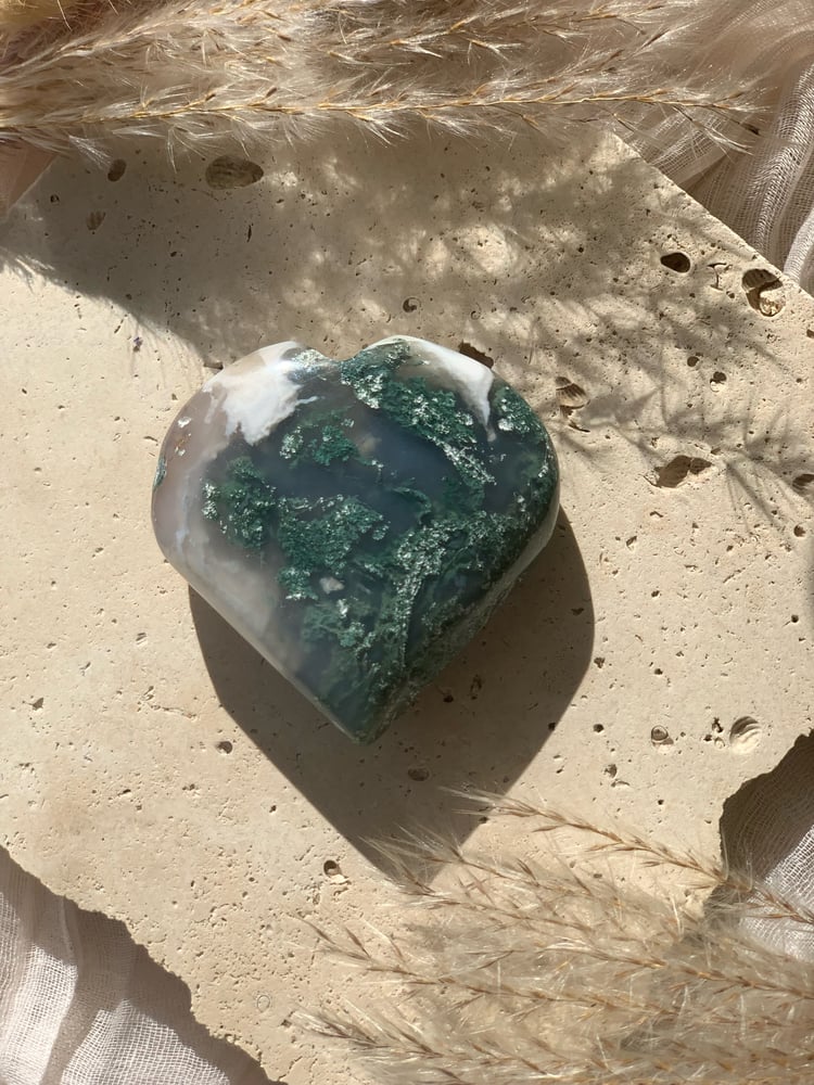 Image of Moss Agate Heart Carvings (lge)