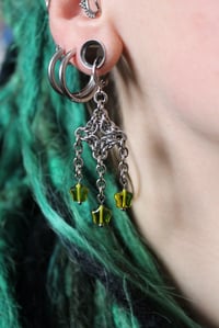 Image 2 of Chainmail diamond earrings with triple green glass stars