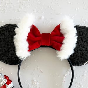 Image of Black Mouse Ears with Velvet Santa Bow