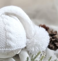 Image 2 of Newborn knitted hat for photoshoot | red and white | with pompom | white | Christmas| winter