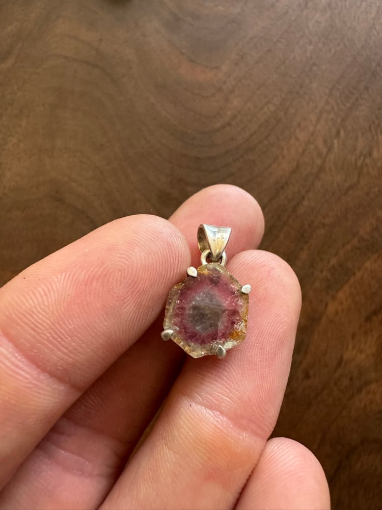 Image of Watermelon Tourmaline Slice Silver Pendant 3 