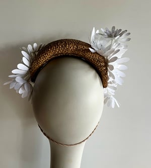 Image of Natural straw bandeau w white flowers 