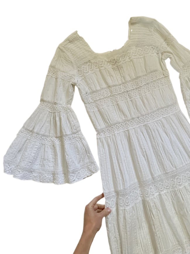 late 1960s white Mexican boutique lace and crochet dress