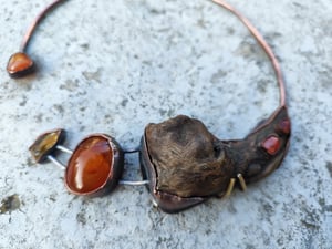 Necklace with pine root and carnelian