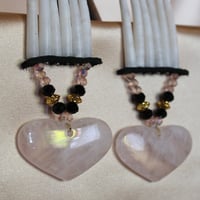 Image 3 of 2 Tier Dentalium Earrings (Rose Quartz Hearts)
