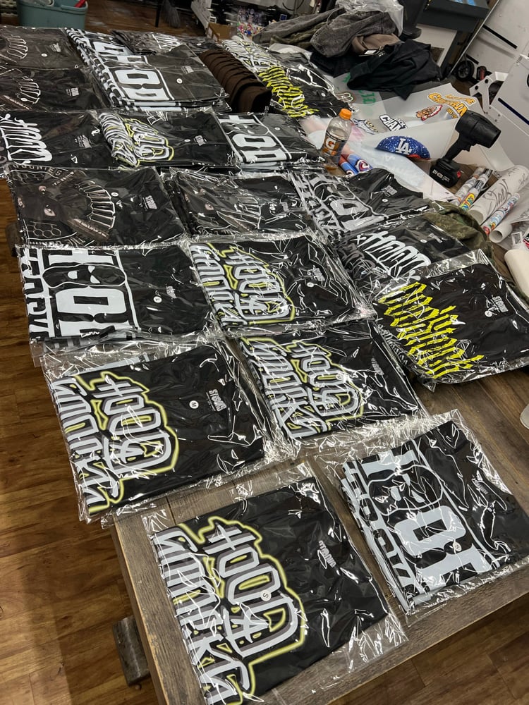 Image of Lottery Hood Stocks T-Shirt & Sticker Package 