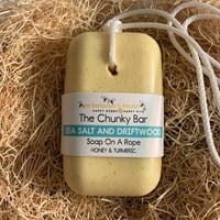 Image 1 of Chunky Bar Sea Salt And Driftwood Triple Butter Soap On A Rope Body Bar-NEW! LARGER SIZE!