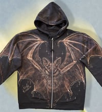 Image 3 of “BABY BAT” CUSTOM BLEACH PAINTED ZIP UP HOODIE XL