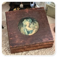Image 2 of Vintage French wooden box full of French lace and cotton