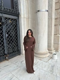 Image 2 of Beaded sleeve abaya Brown